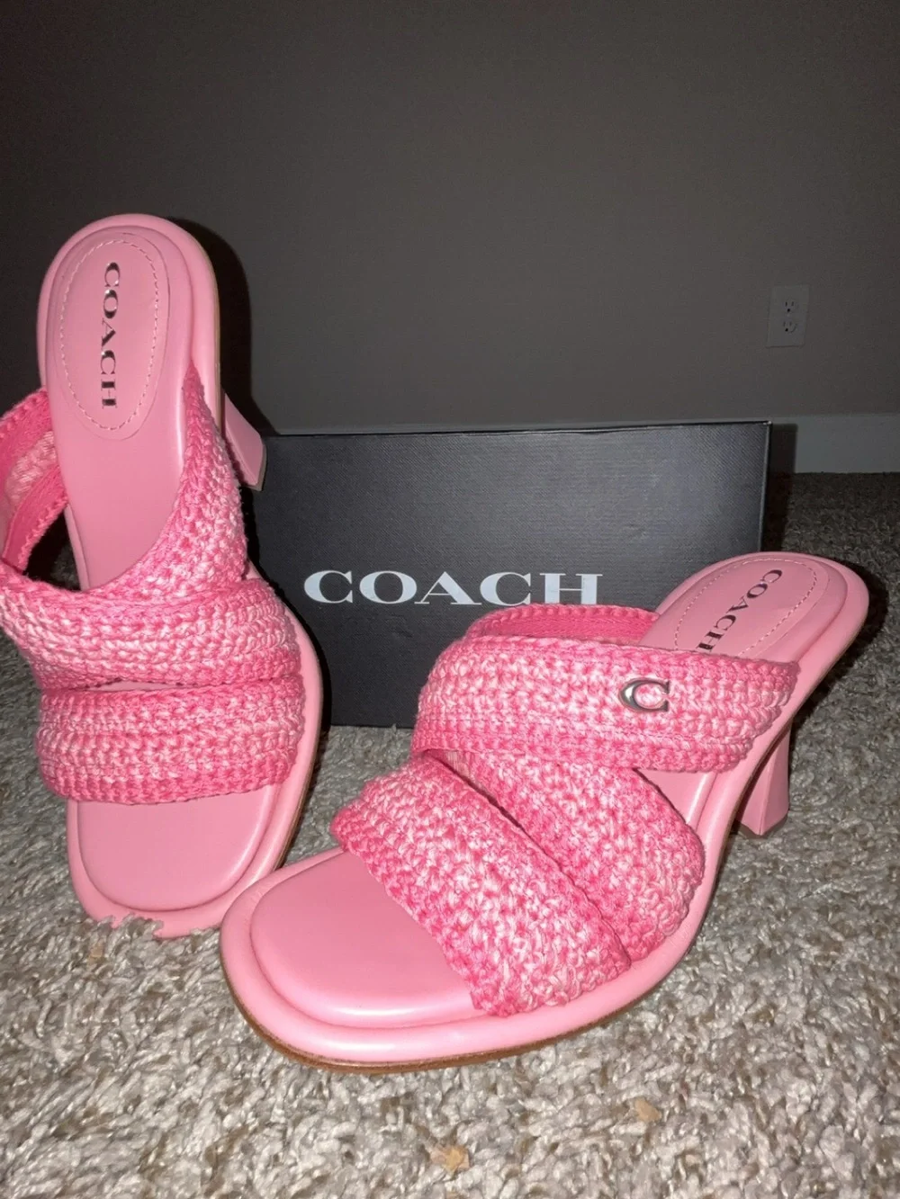 COACH Pink Braided Slide Mules